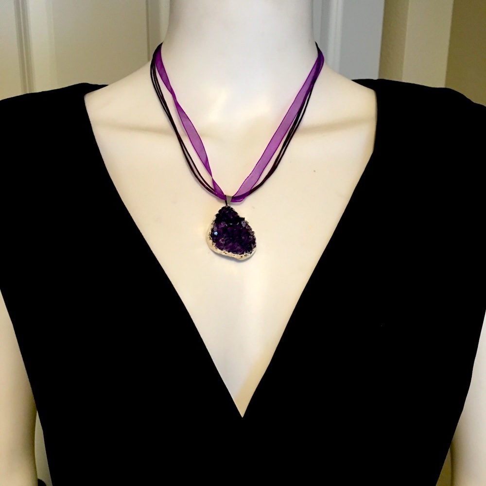 Beautiful Handmade One of a Kind Purple Amethyst Druzy Agate Necklace